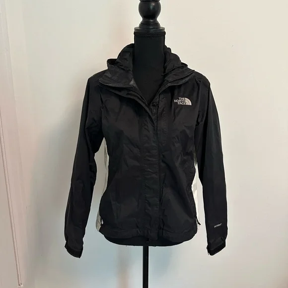 Women's North Face HyVent Black & White Waterproof Hooded Rain Coat size XS - Picture 2 of 9